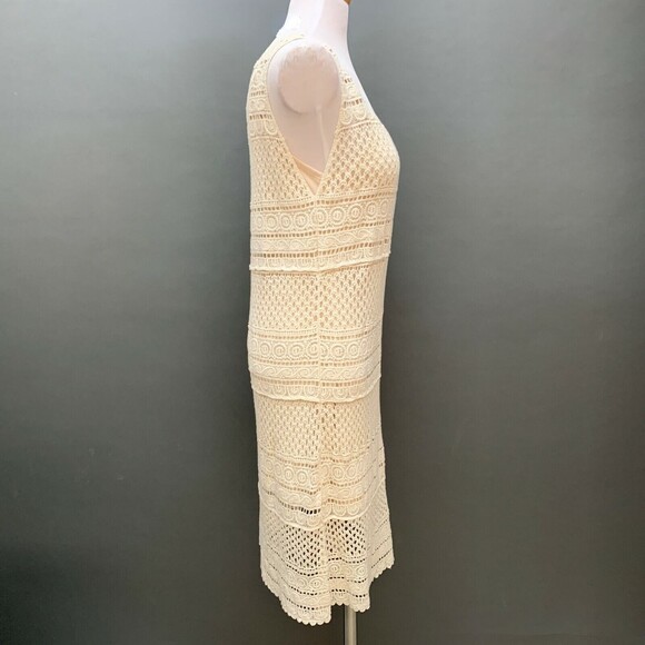 Solitaire Women's Dress Medium Beige Crochet Sleeveless 2 Piece - Picture 6 of 10